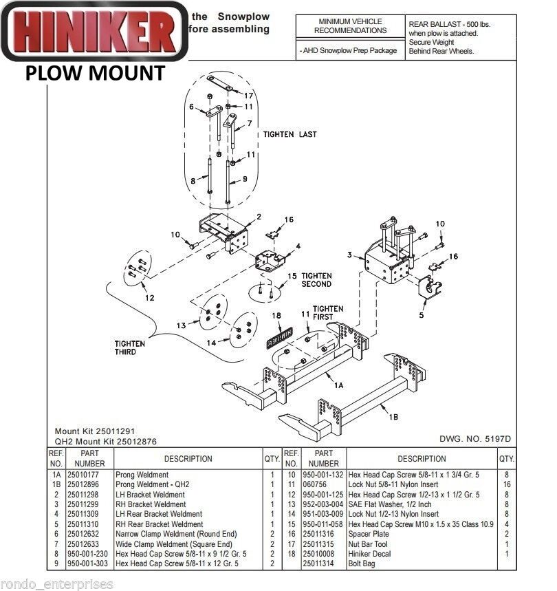 Hiniker Snowplow Mount - Quick Hitch 2 (QH2), 2003-2009 RAM 2500-3500, 25012876
