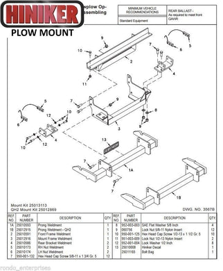 Hiniker Snowplow Mount - Quick Hitch 2 (QH2), 1991-2002 Chevy/GMC 3500HD C&Ch, 25012869