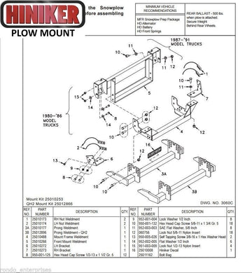 Hiniker Snowplow Mount - Quick Hitch 2 (QH2), 1980-1991 Ford F150-F350, 25012866
