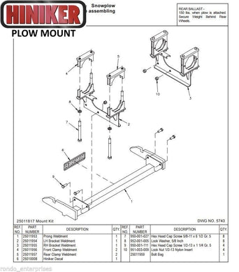 Hiniker Snowplow Mount - Quick Hitch 1 (QH1), 2005-2012 Dodge Dakota, 25011817