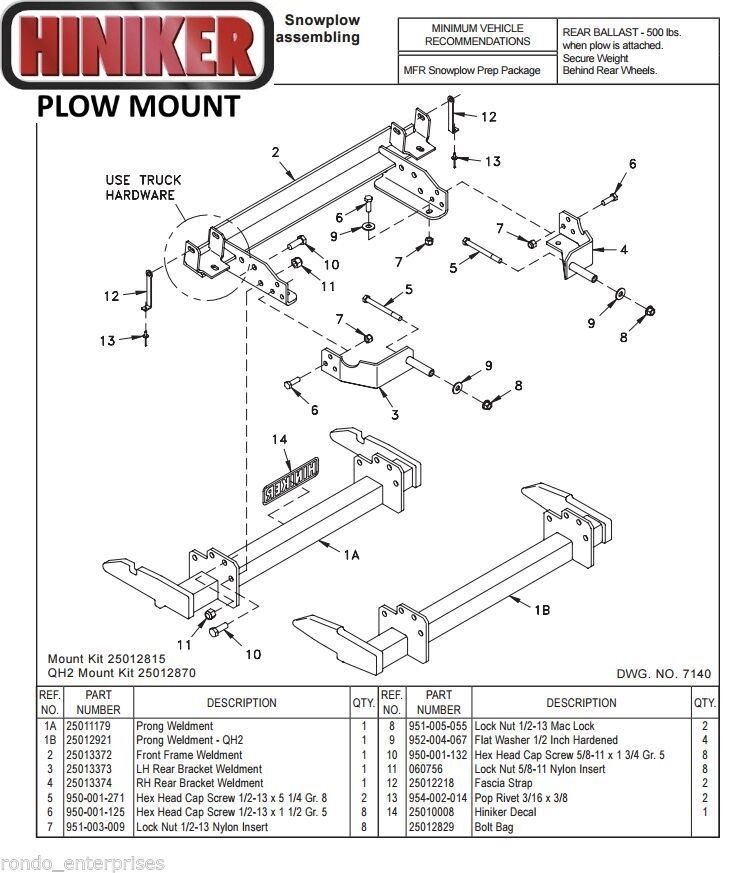 Hiniker Snowplow Mount - Quick Hitch 2 (QH2), 2011-2014 Chevy/GMC K2500/3500HD, 25012870