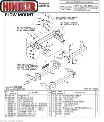Hiniker Snowplow Mount - Quick Hitch 2 (QH2), 1999-2010 GM/Chevy K2500-K3500, 25012871
